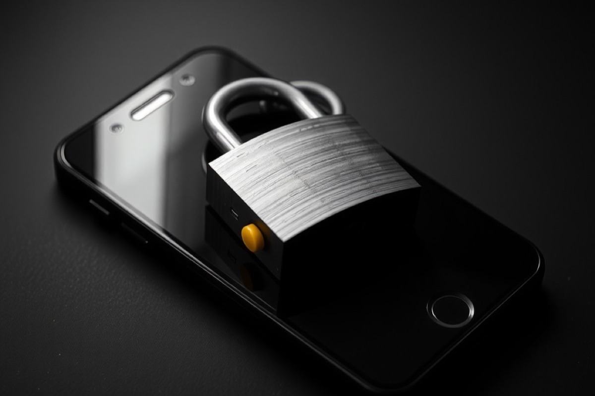 A padlock resting on a smartphone