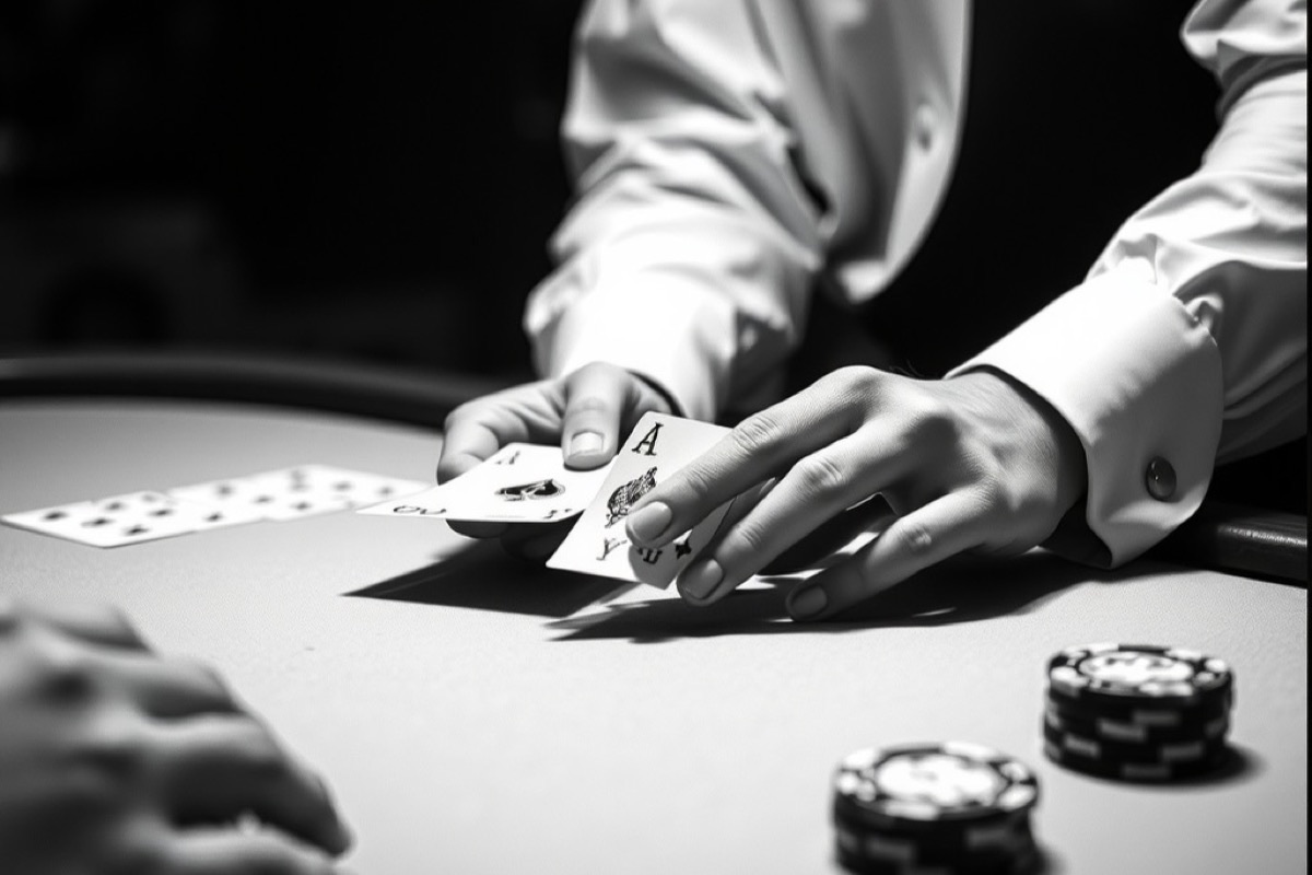 A croupier's hands dealing cards